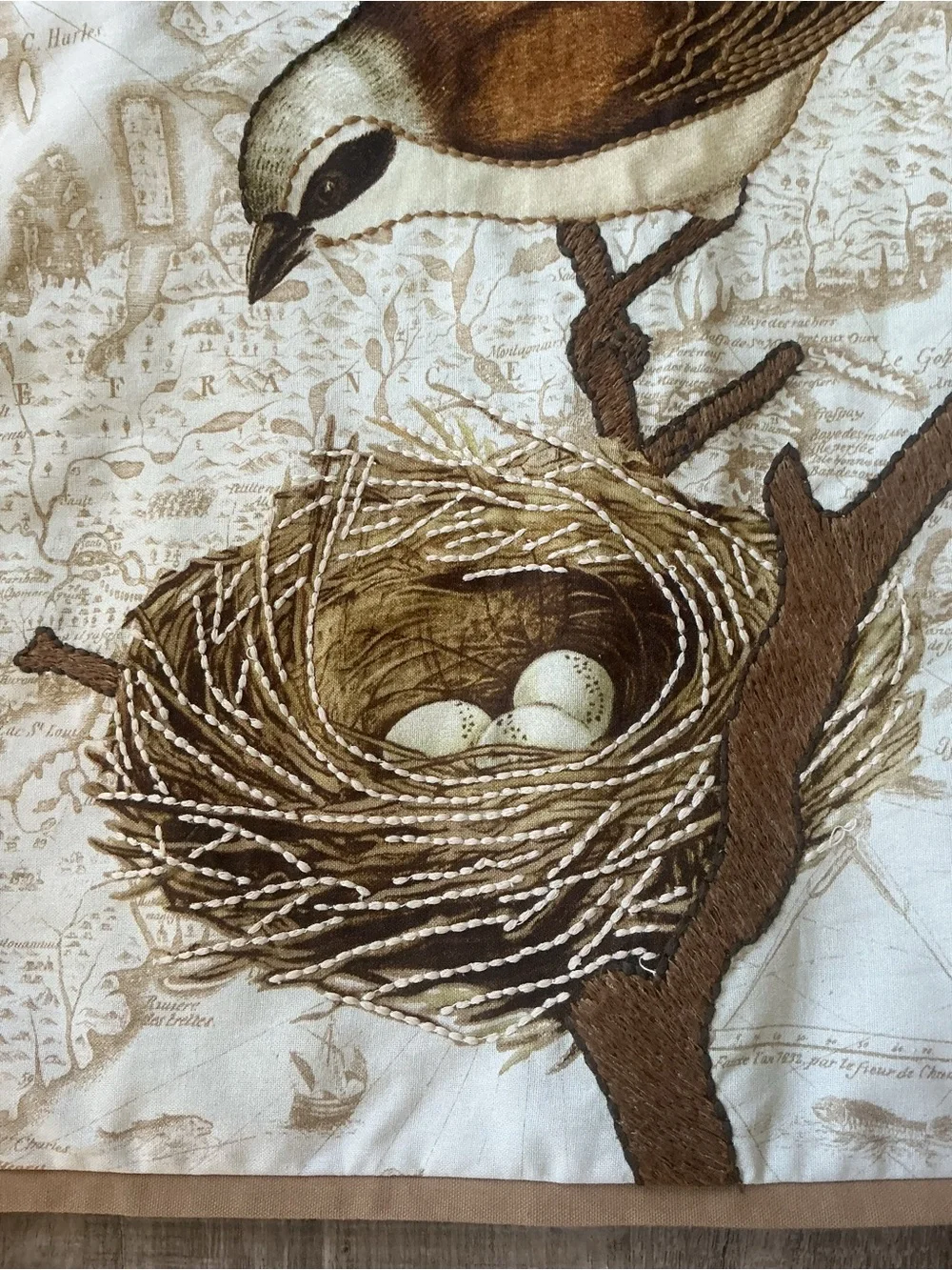 Pottery barn bird & Nest Decorative embroidered throwPillow Cover Neutral Browns